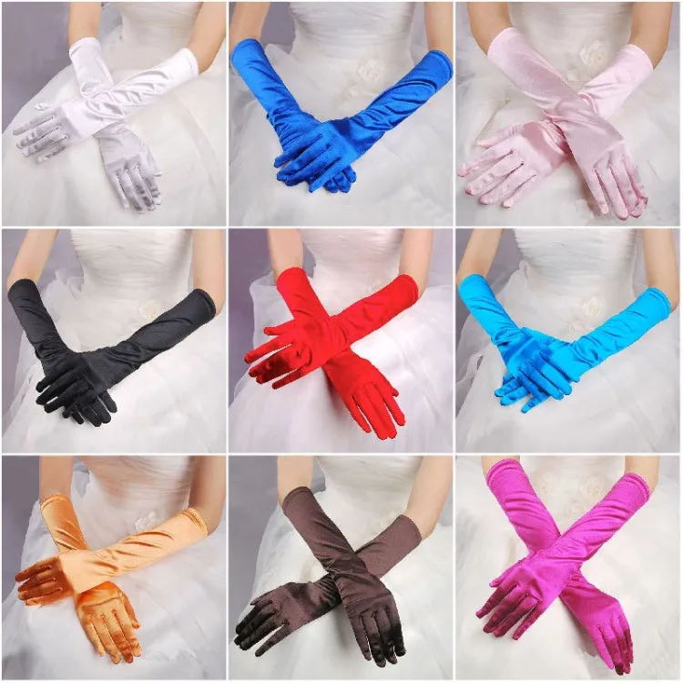 1pair Bride Gloves Satin Long Vintage Travel Sunscreen Dress Wedding Gloves(Orange)