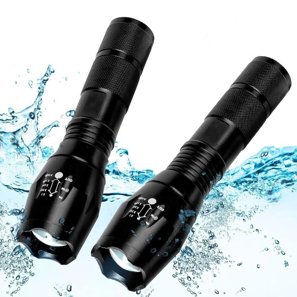 2 Pack Tactical Flashlights Torch, Military Grade 5 Modes 3000 High Lumens Led Waterproof Handheld Flashlight for Camping Biking Hiking Outdoor Home Emergency