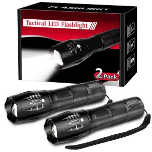 2 Pack Tactical Flashlights Torch, Military Grade 5 Modes 3000 High Lumens Led Waterproof Handheld Flashlight for Camping Biking Hiking Outdoor Home Emergency