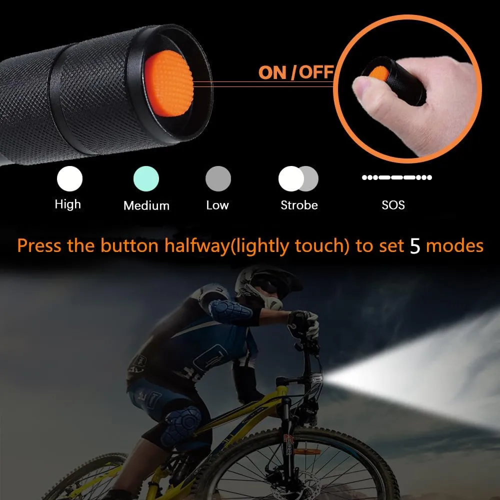 2 Pack Tactical Flashlights Torch, Military Grade 5 Modes 3000 High Lumens Led Waterproof Handheld Flashlight for Camping Biking Hiking Outdoor Home Emergency