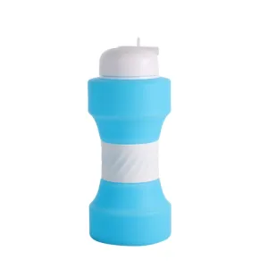 650ml Large Capacity Sports Silicone Water Bottle Foldable Fitness Dumbbell Water Mug(Sky Blue)