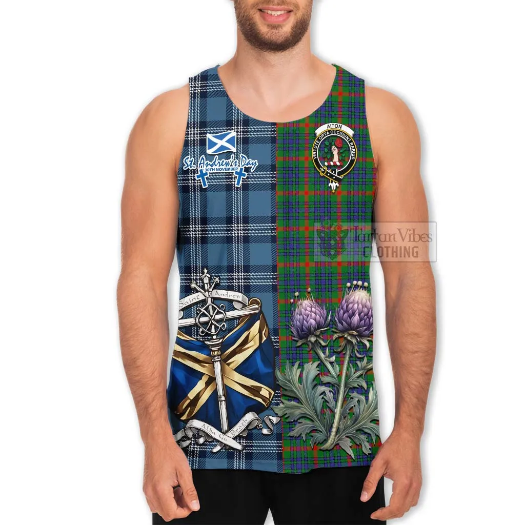 Aiton Tartan Men's Tank Top Happy St. Andrew's Day Half Tartan Style