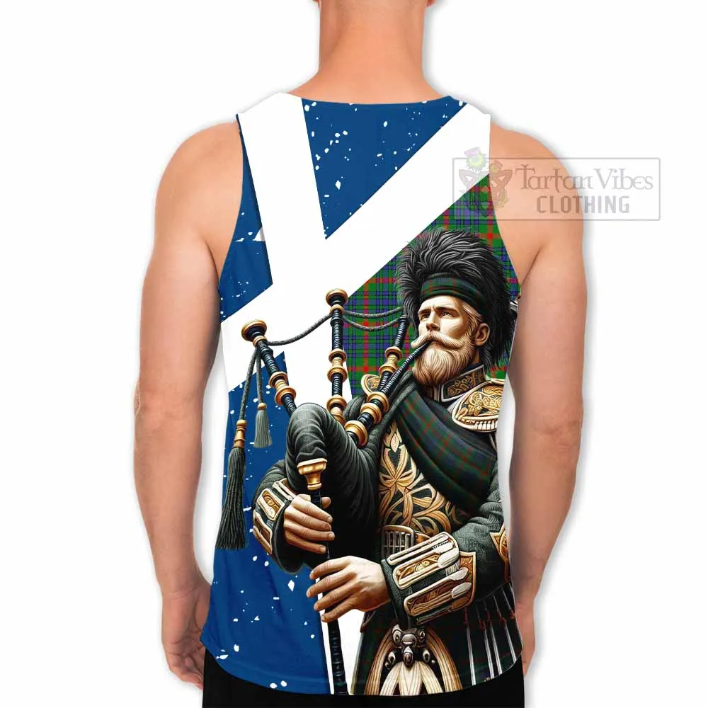 Aiton Tartan Men's Tank Top with Family Crest Scottish Bagpiper Vibes