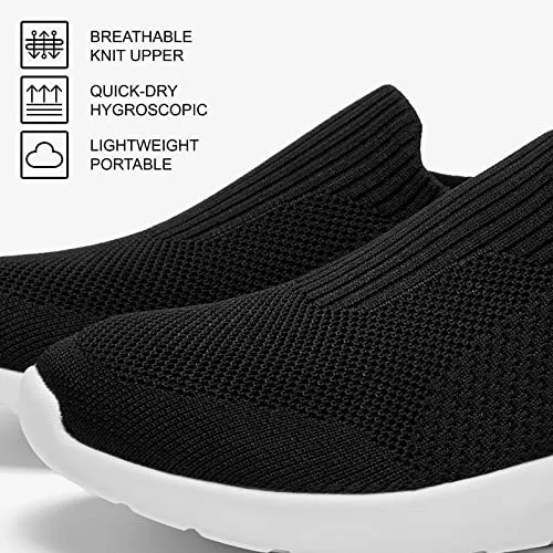 ALEADER Women's Slip On Comfort Walking Shoes, Lightweight Stretch Knit Sneakers Breathable Athletic Tennis Black 6.5 M US