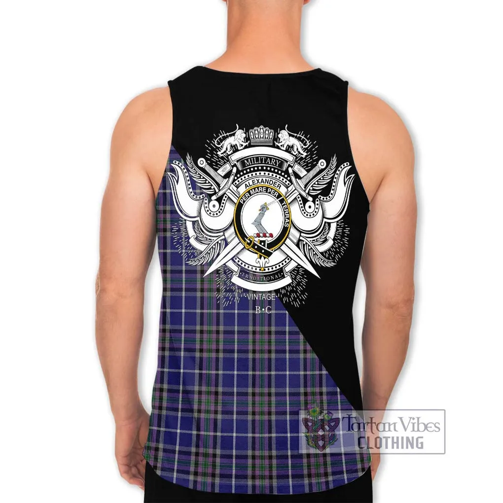 Alexander of Menstry Tartan Men's Tank Top with Family Crest and Military Logo Style