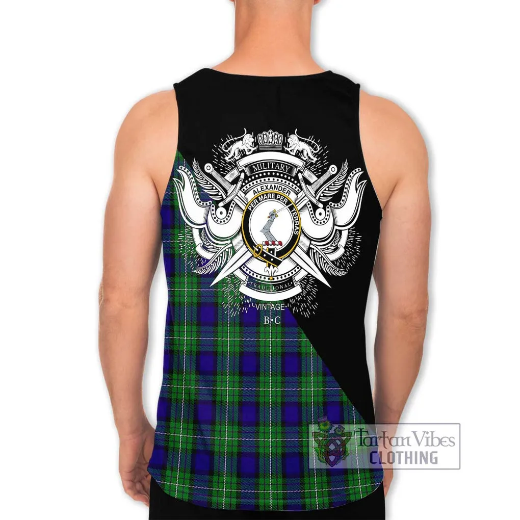 Alexander Tartan Men's Tank Top with Family Crest and Military Logo Style