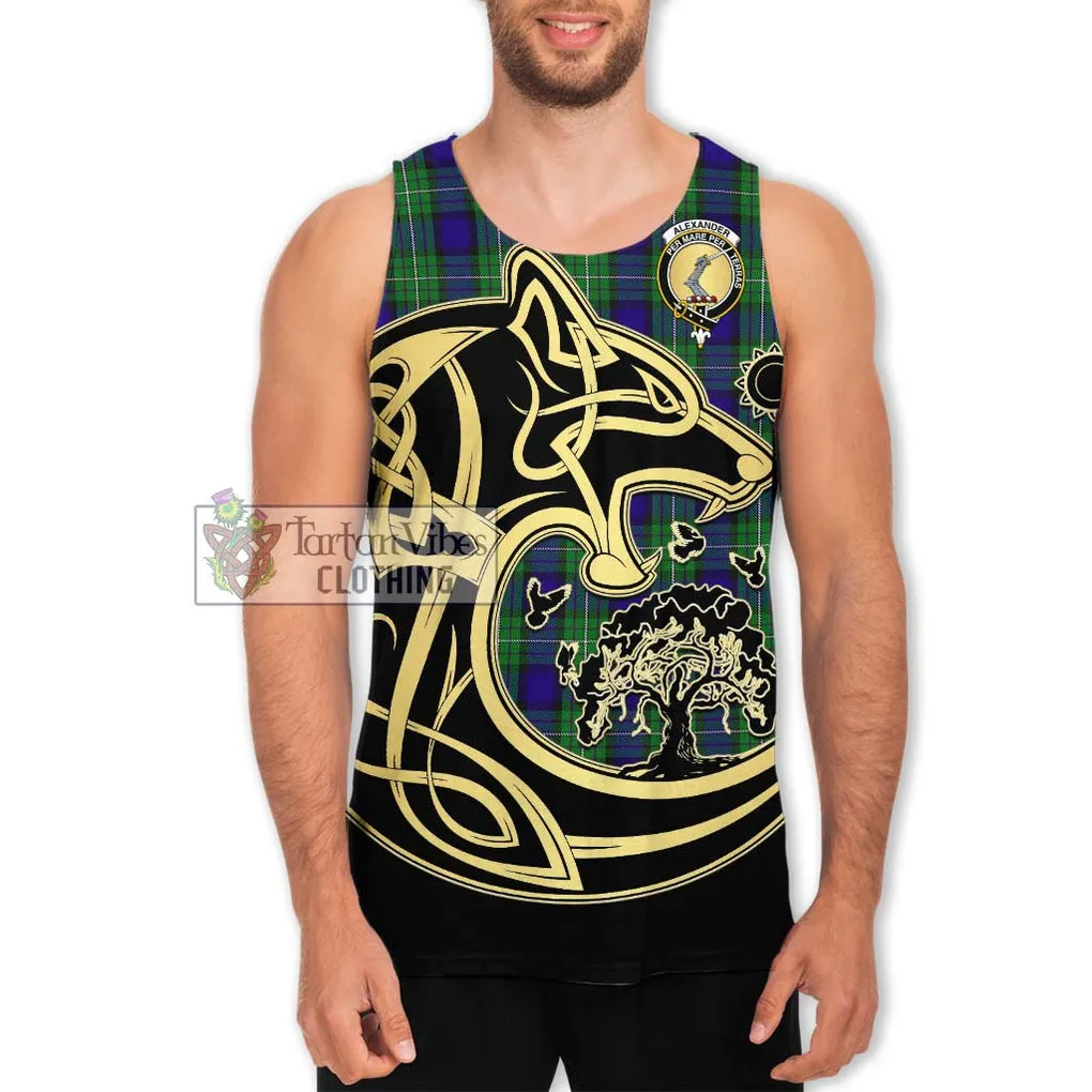 Alexander Tartan Men's Tank Top with Family Crest Celtic Wolf Style