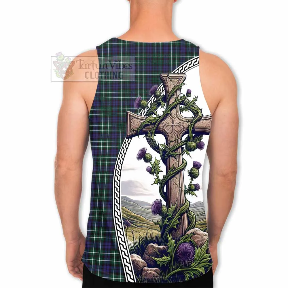 Allardice Tartan Men's Tank Top with Family Crest and St. Andrew's Cross Accented by Thistle Vines