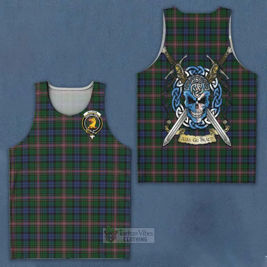 Allison Tartan Men's Tank Top with Family Crest Celtic Skull Style