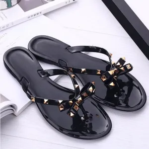 Amozae-Back To School   2024 Fashion Slipper Women's Flip Flops Summer Shoes Beach Rivet Big Bow Flat Sandals Jelly Shoes Sandals Girls Hot Sale