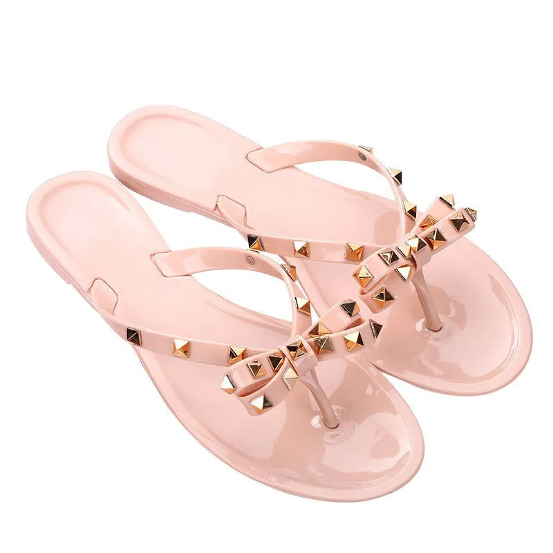 Amozae-Back To School   2024 Fashion Slipper Women's Flip Flops Summer Shoes Beach Rivet Big Bow Flat Sandals Jelly Shoes Sandals Girls Hot Sale