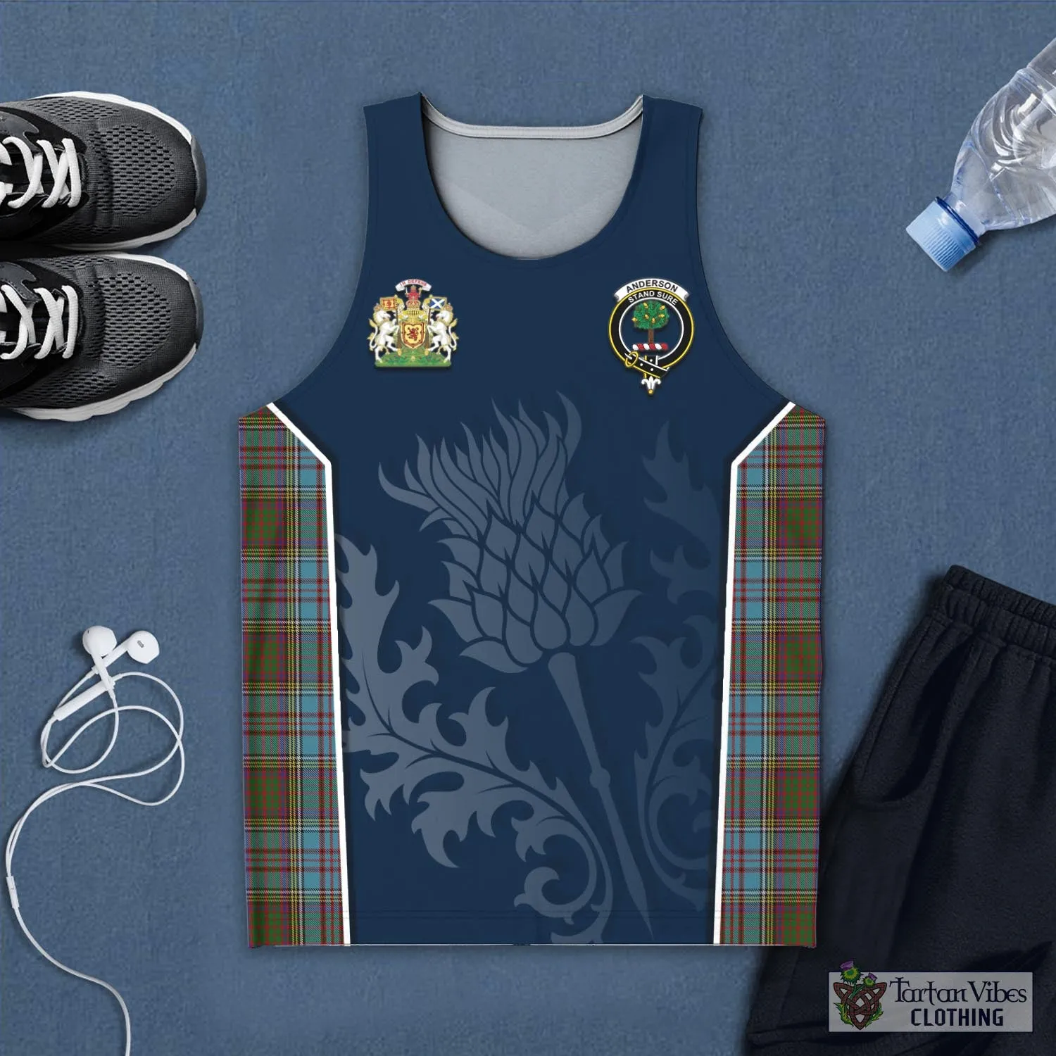 Anderson Tartan Men's Tanks Top with Family Crest and Scottish Thistle Vibes Sport Style