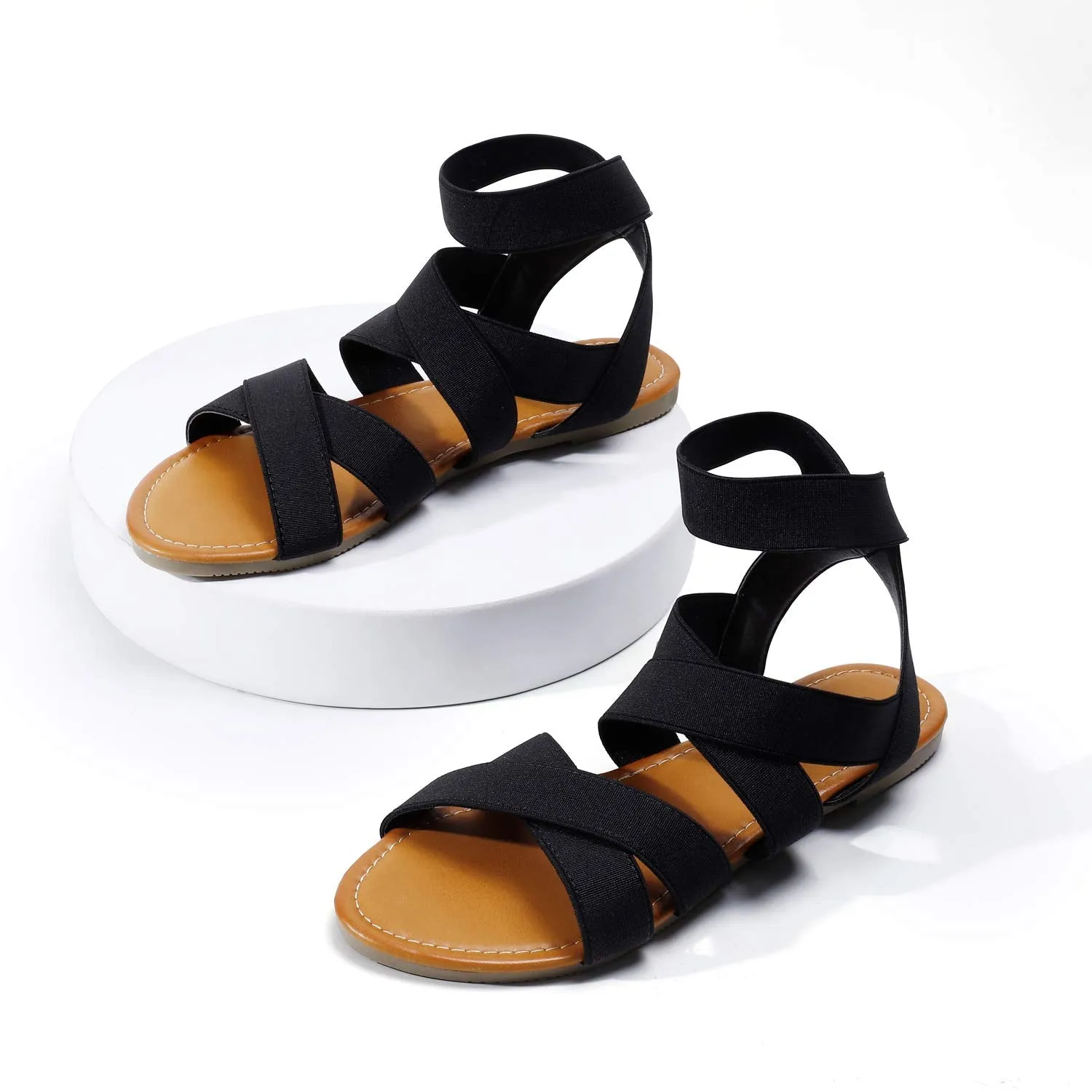 Ankle Strap Elastic Flat Sandals