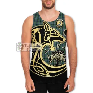 Arbuthnot Tartan Men's Tank Top with Family Crest Celtic Wolf Style