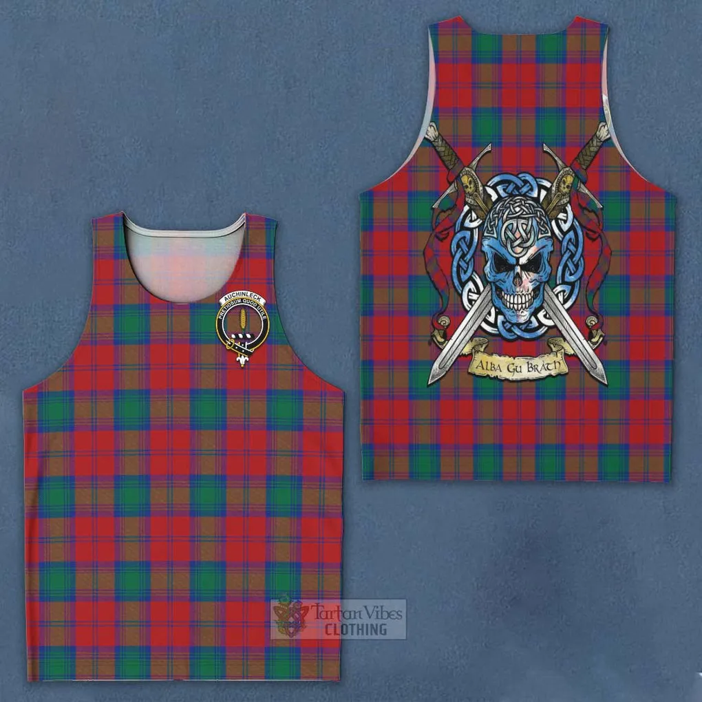 Auchinleck (Affleck) Tartan Men's Tank Top with Family Crest Celtic Skull Style