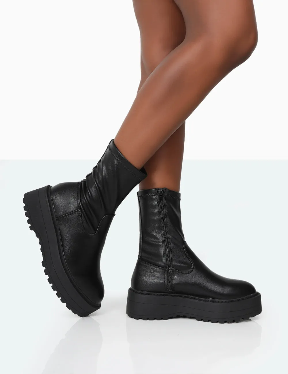 Auden Wide Fit Black Chunky Sole Ankle Boots