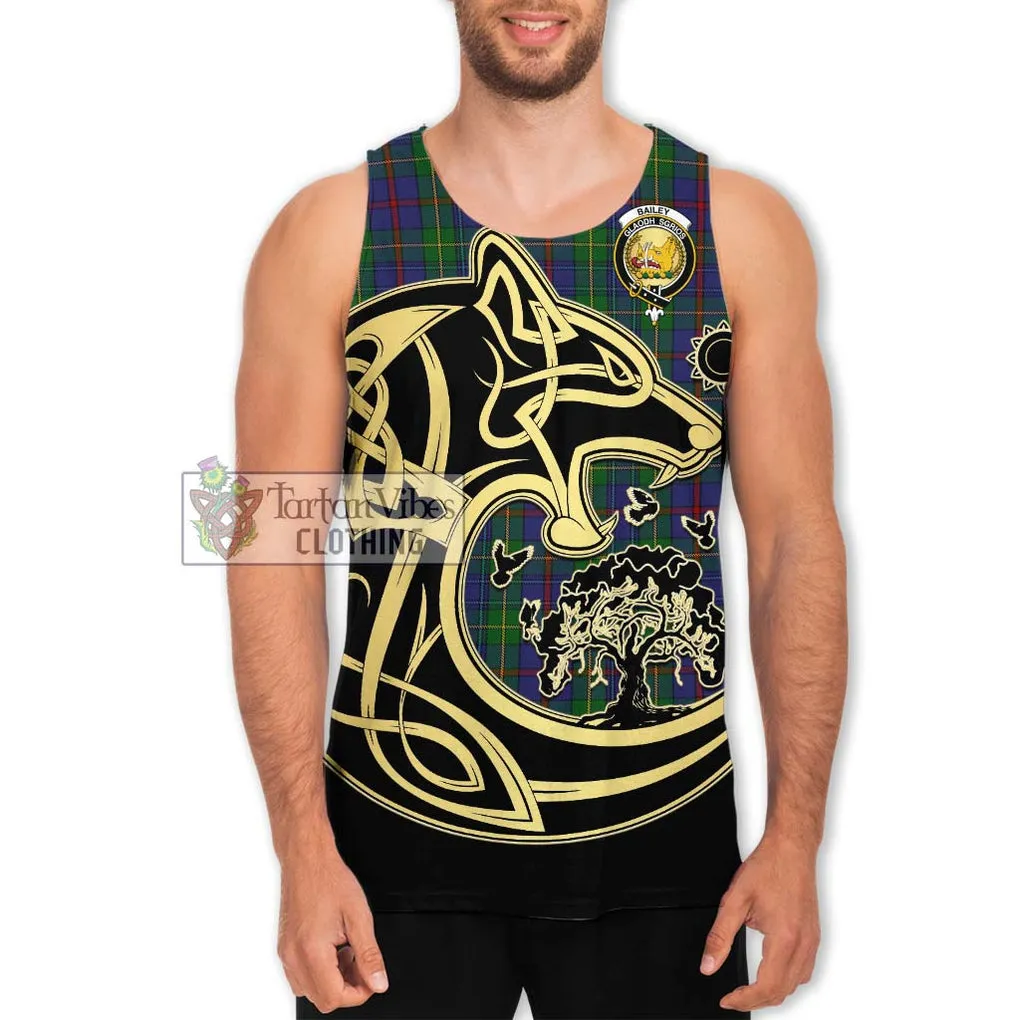 Bailey Tartan Men's Tank Top with Family Crest Celtic Wolf Style