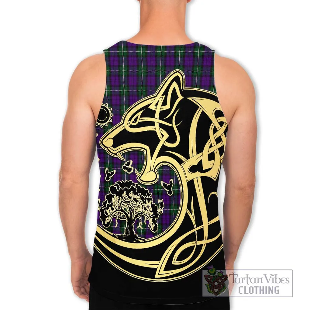 Baillie Highland Society Tartan Men's Tank Top with Family Crest Celtic Wolf Style