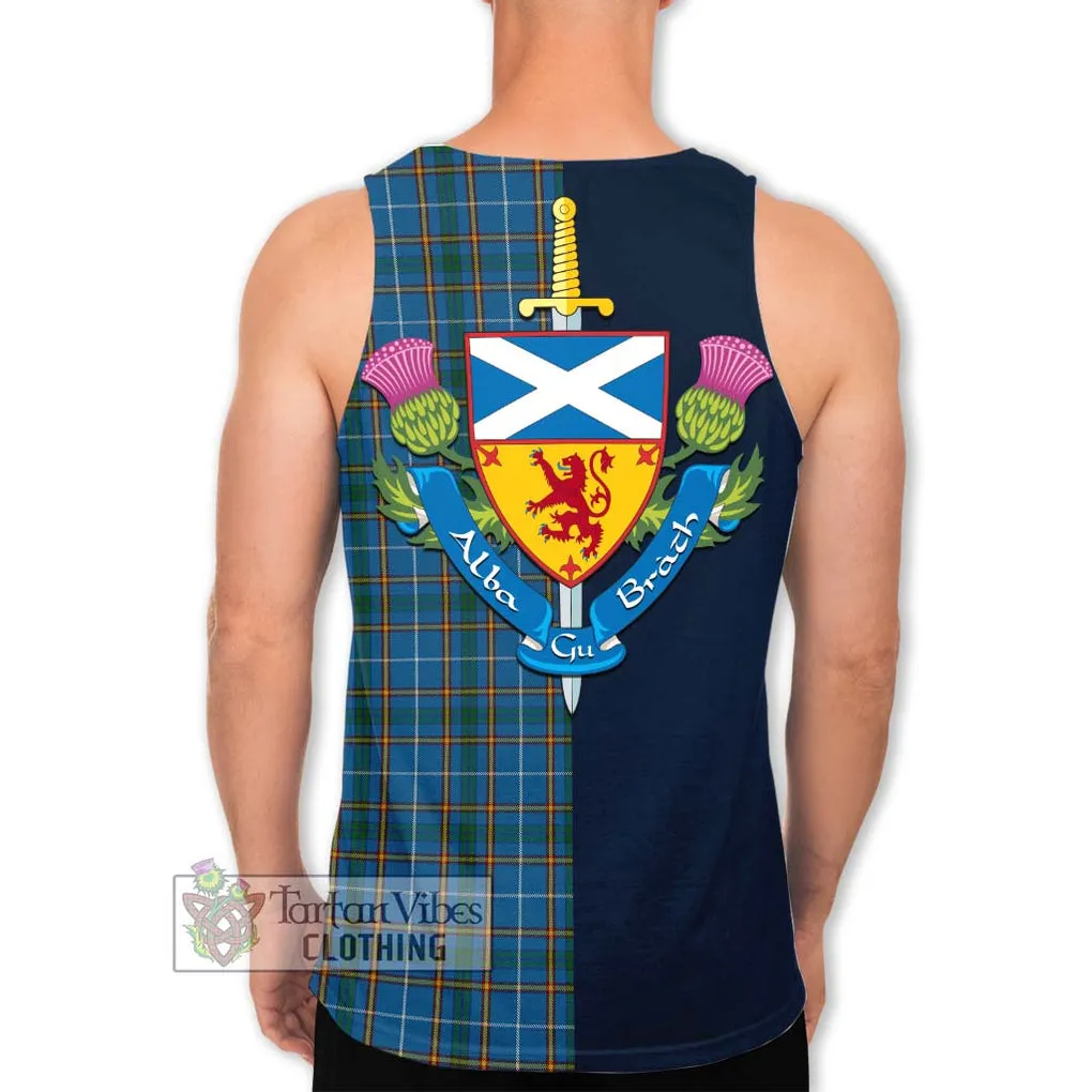 Bain Tartan Men's Tank Top Alba with Scottish Lion Royal Arm Half Style