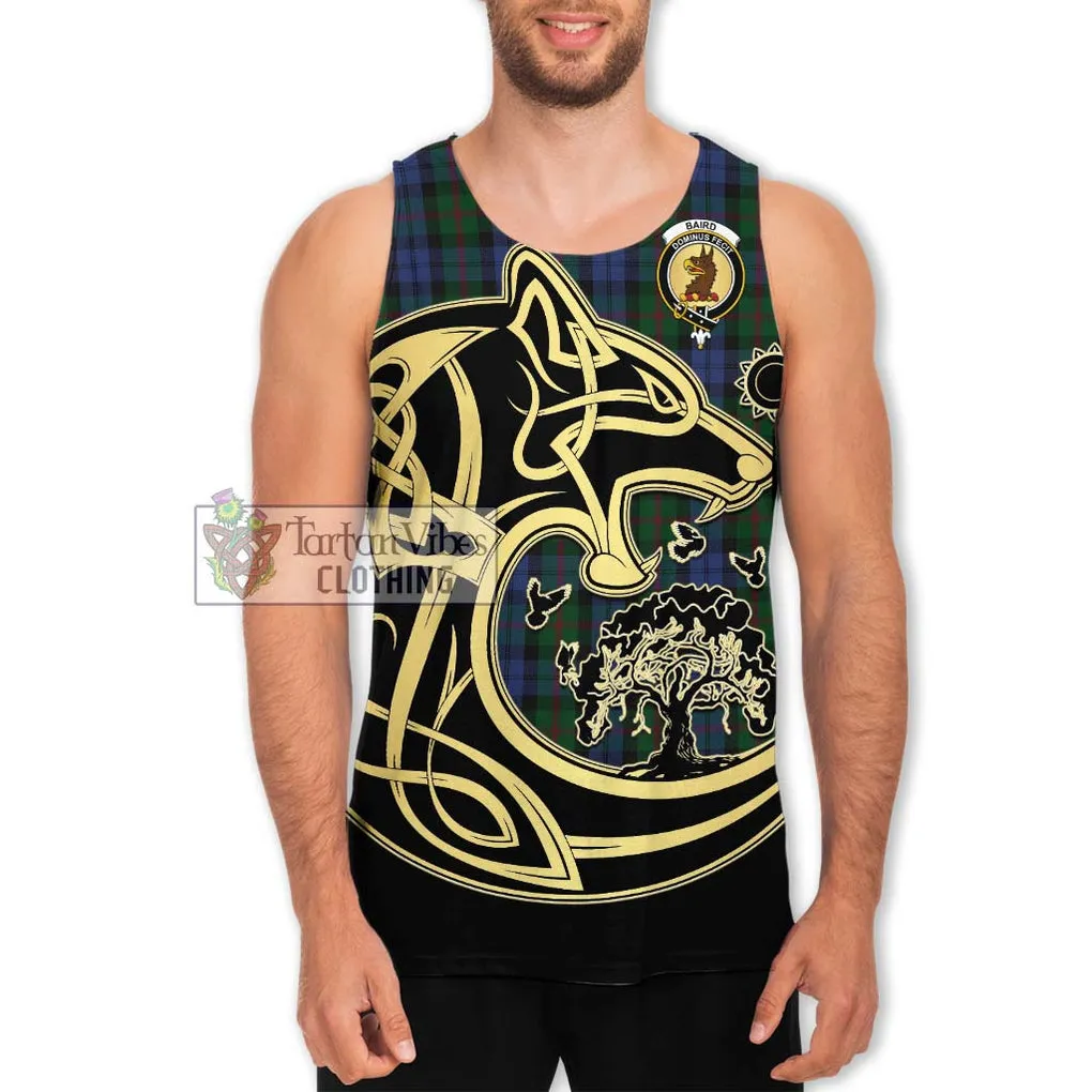 Baird Tartan Men's Tank Top with Family Crest Celtic Wolf Style