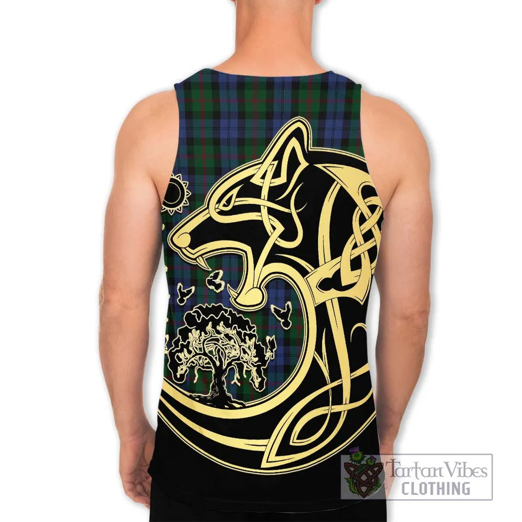 Baird Tartan Men's Tank Top with Family Crest Celtic Wolf Style