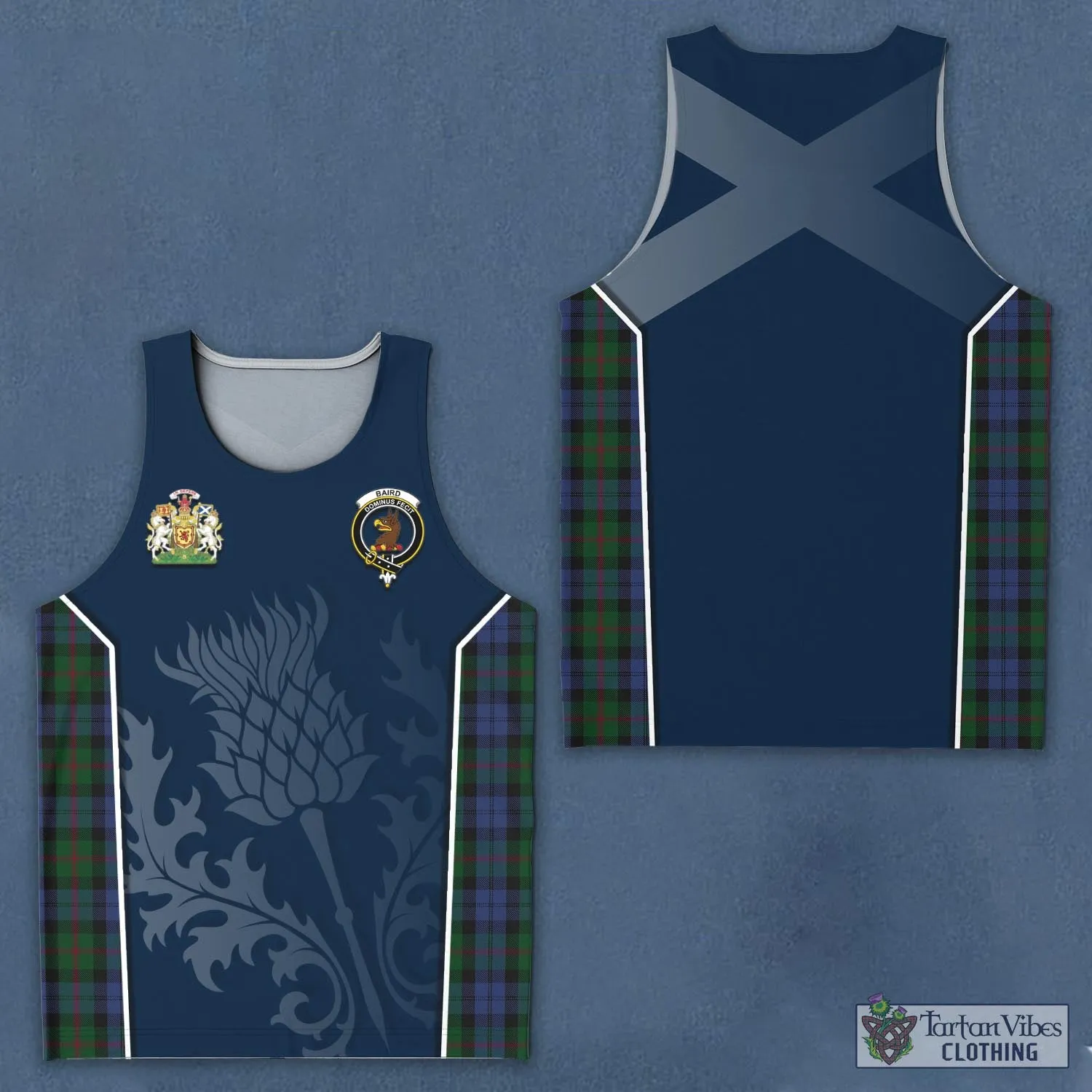 Baird Tartan Men's Tanks Top with Family Crest and Scottish Thistle Vibes Sport Style