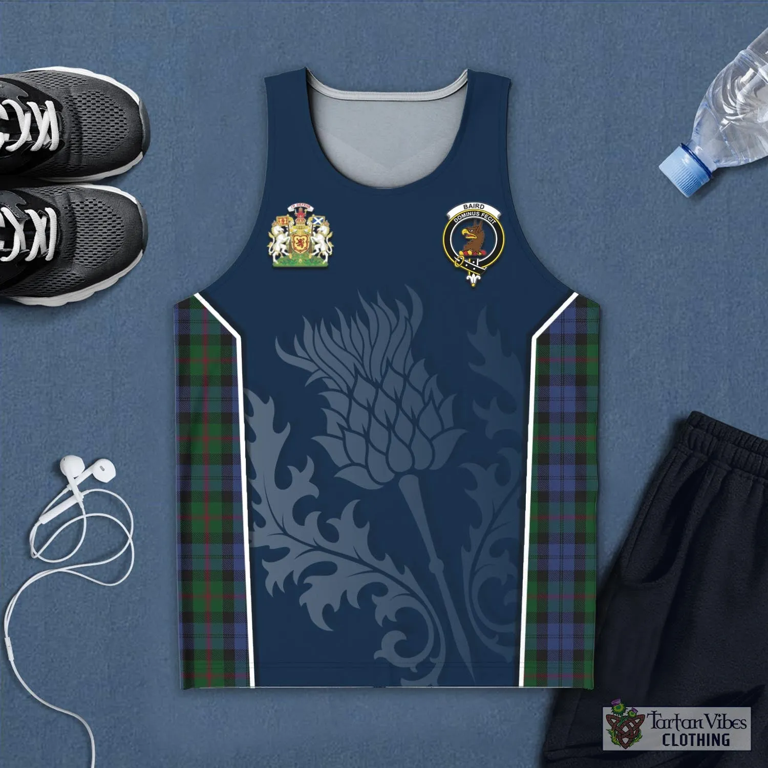 Baird Tartan Men's Tanks Top with Family Crest and Scottish Thistle Vibes Sport Style