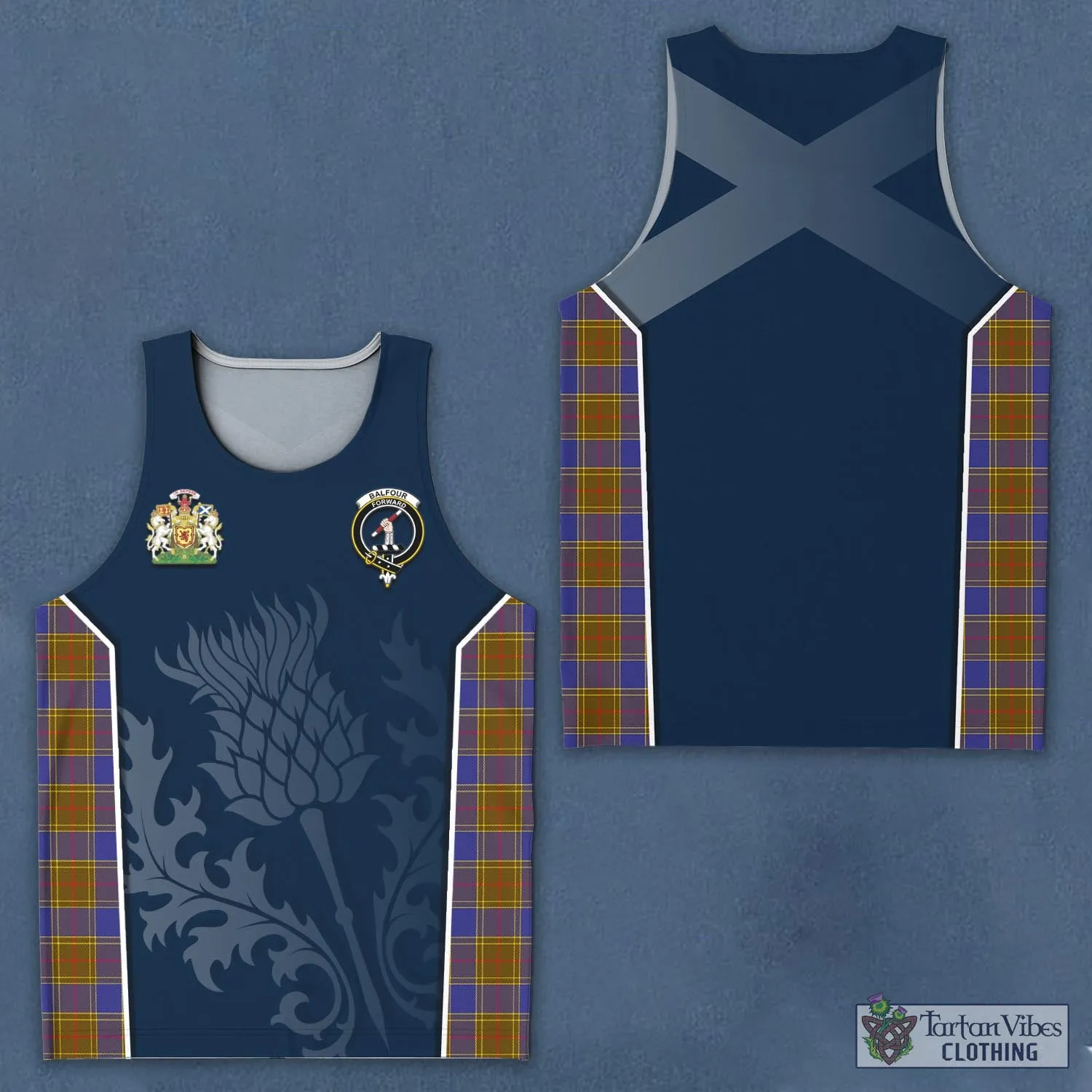 Balfour Tartan Men's Tanks Top with Family Crest and Scottish Thistle Vibes Sport Style