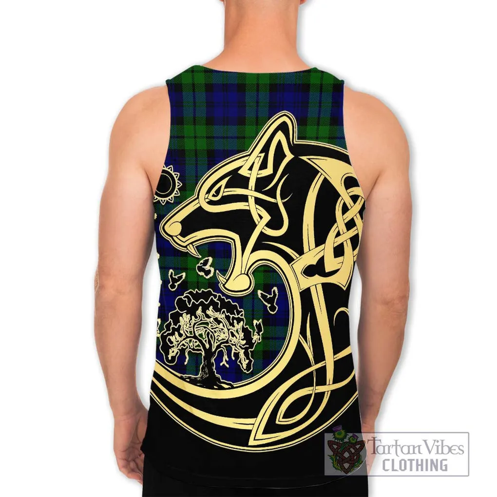 Bannatyne Tartan Men's Tank Top with Family Crest Celtic Wolf Style