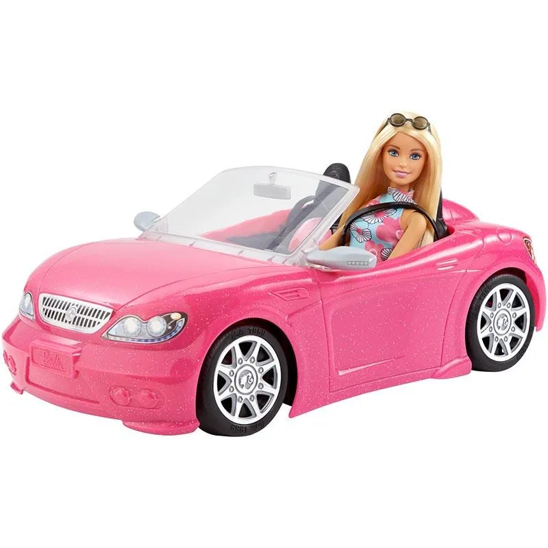 Barbie Doll And Pink Convertible Car