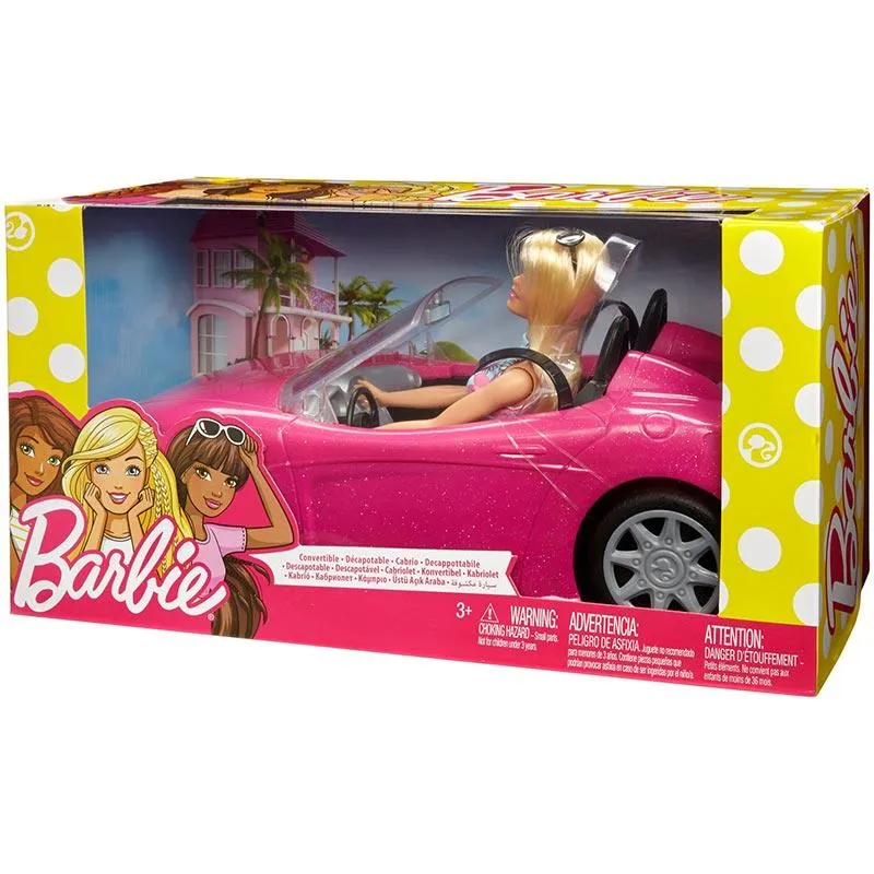 Barbie Doll And Pink Convertible Car