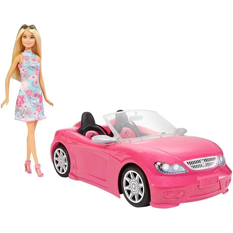 Barbie Doll And Pink Convertible Car