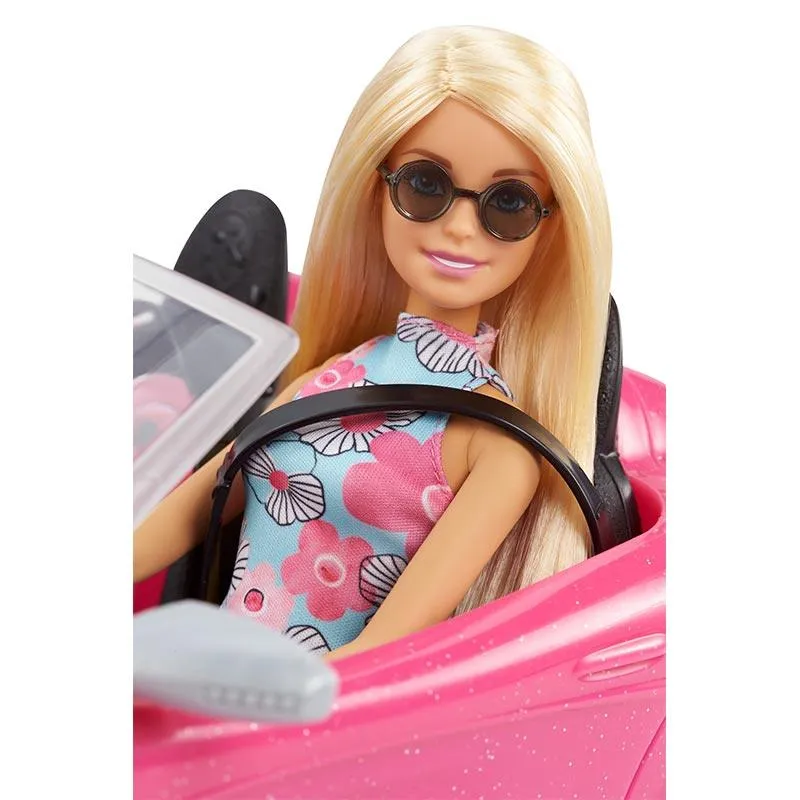 Barbie Doll And Pink Convertible Car