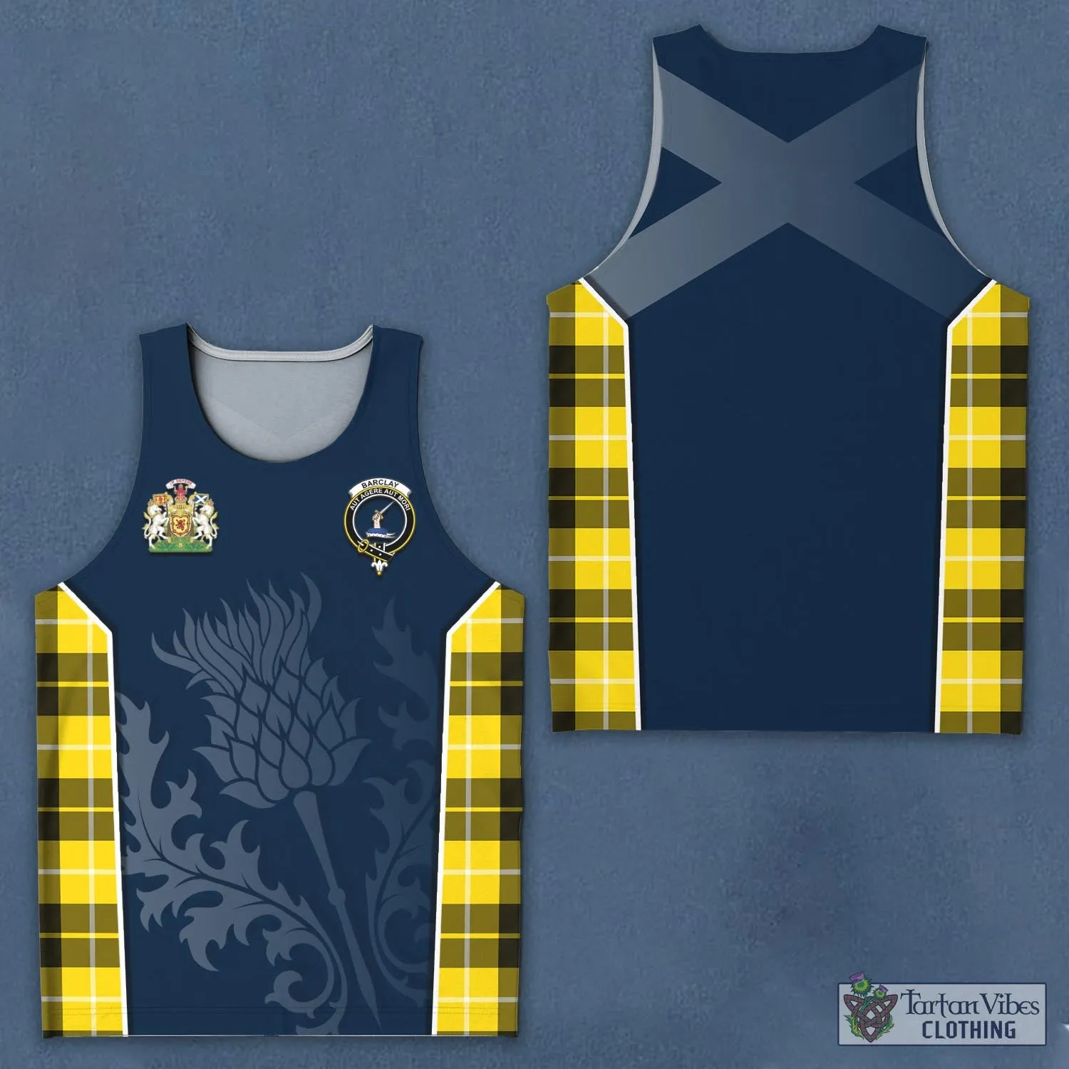 Barclay Dress Modern Tartan Men's Tanks Top with Family Crest and Scottish Thistle Vibes Sport Style