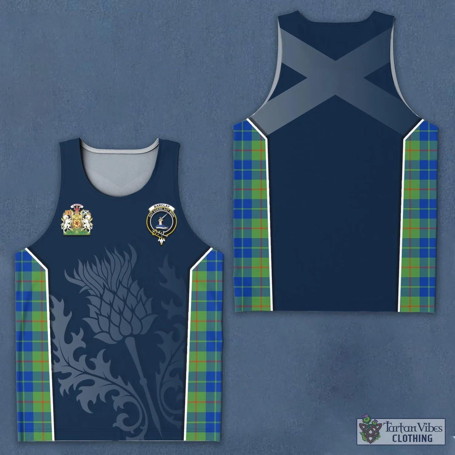 Barclay Hunting Ancient Tartan Men's Tanks Top with Family Crest and Scottish Thistle Vibes Sport Style