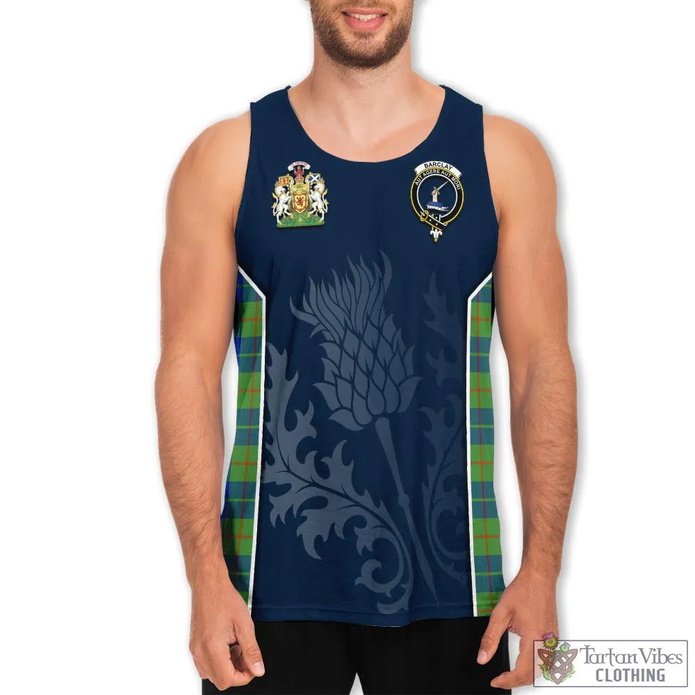 Barclay Hunting Ancient Tartan Men's Tanks Top with Family Crest and Scottish Thistle Vibes Sport Style