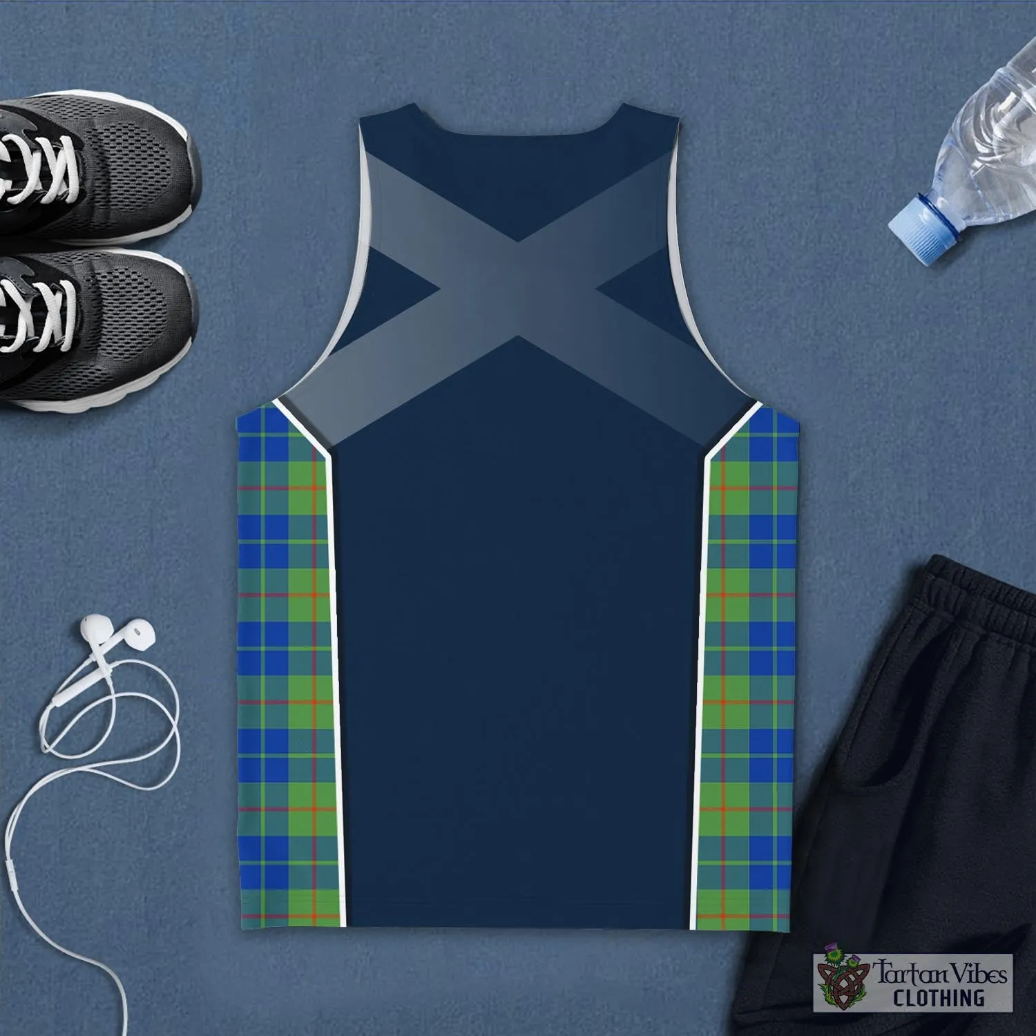 Barclay Hunting Ancient Tartan Men's Tanks Top with Family Crest and Scottish Thistle Vibes Sport Style