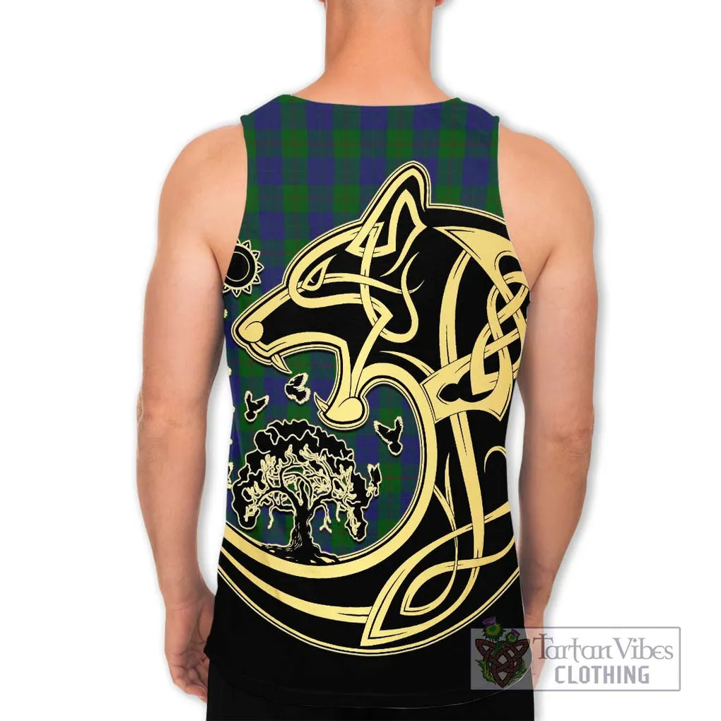 Barclay Tartan Men's Tank Top with Family Crest Celtic Wolf Style