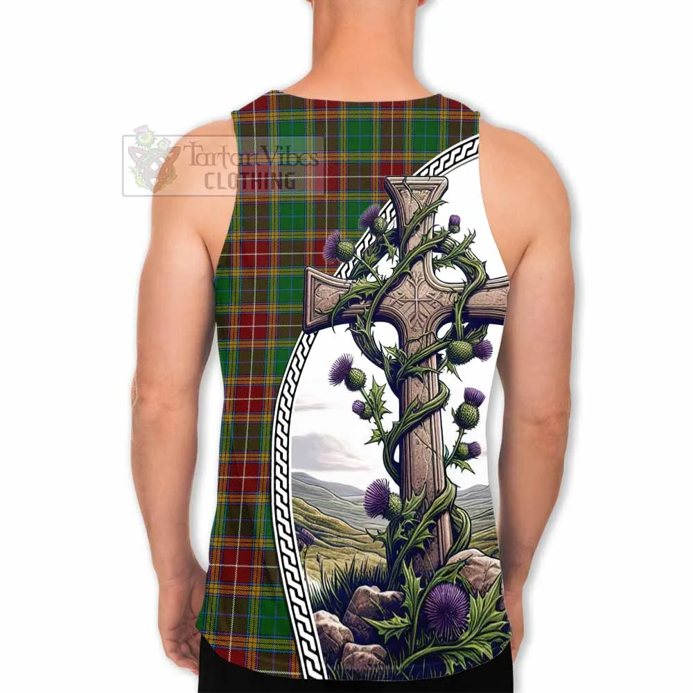 Baxter Tartan Men's Tank Top with Family Crest and St. Andrew's Cross Accented by Thistle Vines