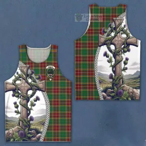 Baxter Tartan Men's Tank Top with Family Crest and St. Andrew's Cross Accented by Thistle Vines