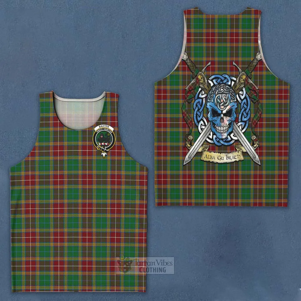 Baxter Tartan Men's Tank Top with Family Crest Celtic Skull Style