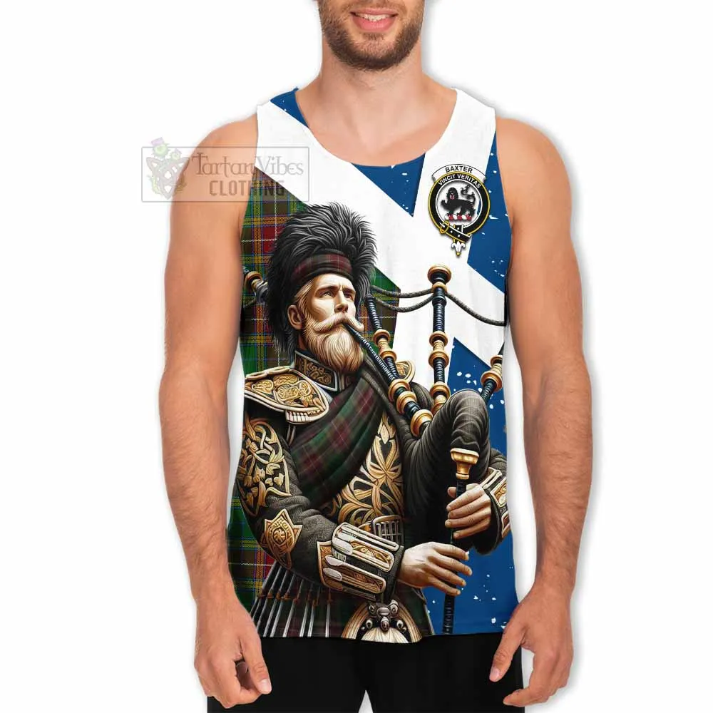 Baxter Tartan Men's Tank Top with Family Crest Scottish Bagpiper Vibes