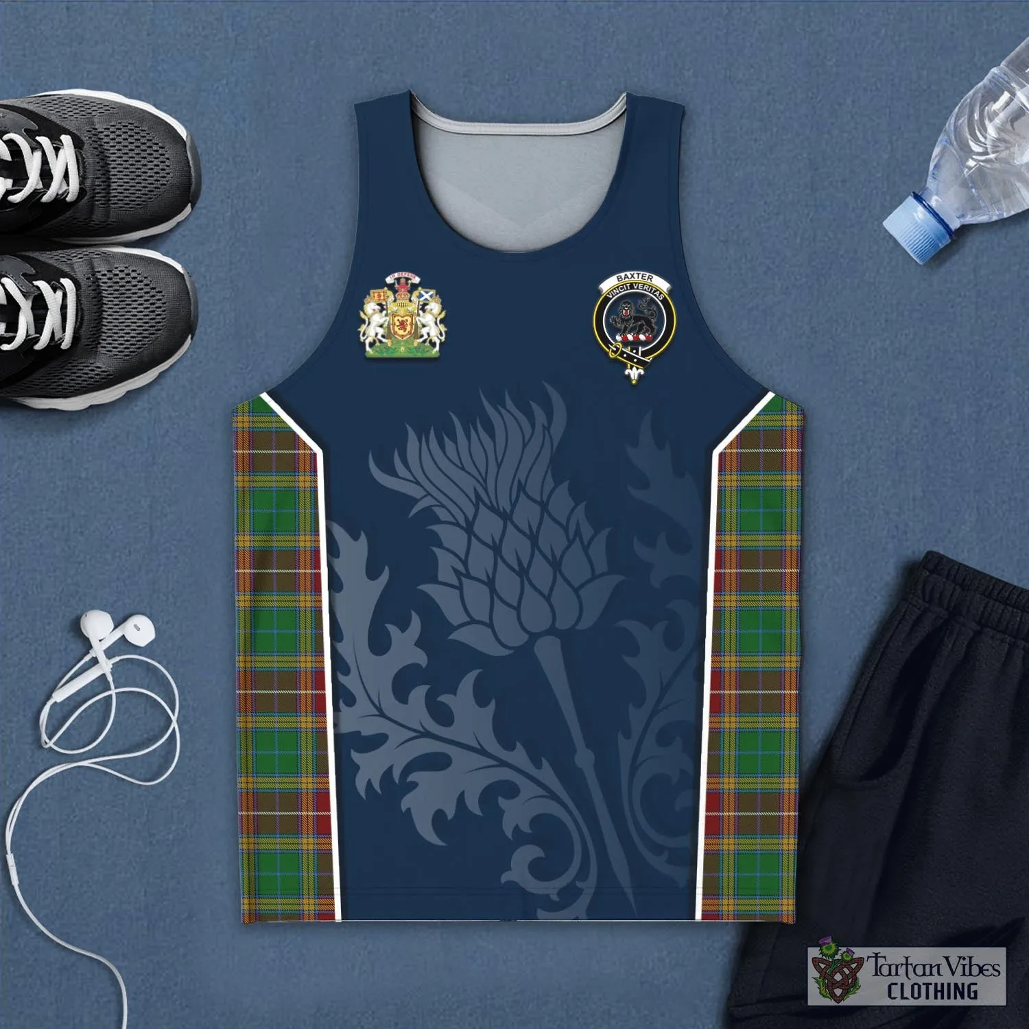 Baxter Tartan Men's Tanks Top with Family Crest and Scottish Thistle Vibes Sport Style