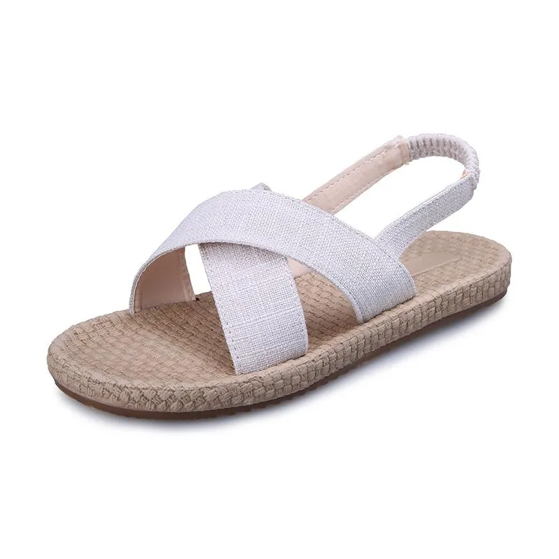 Beach Open Toe Linen Flat Sandals