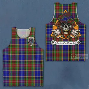 Beattie (Beatty) Tartan Men's Tank Top with Family Crest and Bearded Skull Holding Bottles of Whiskey