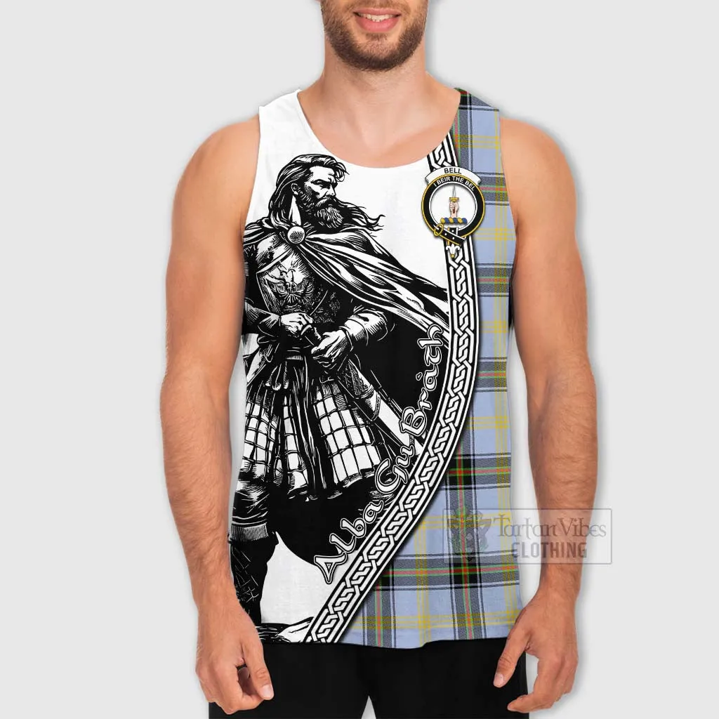 Bell Tartan Clan Crest Men's Tank Top with Highlander Warrior Celtic Style