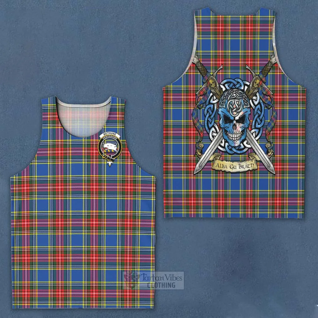 Bethune Tartan Men's Tank Top with Family Crest Celtic Skull Style