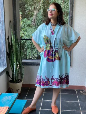 Big Butterfly V-Neck, Knee Length, Cinched Waist Caftan