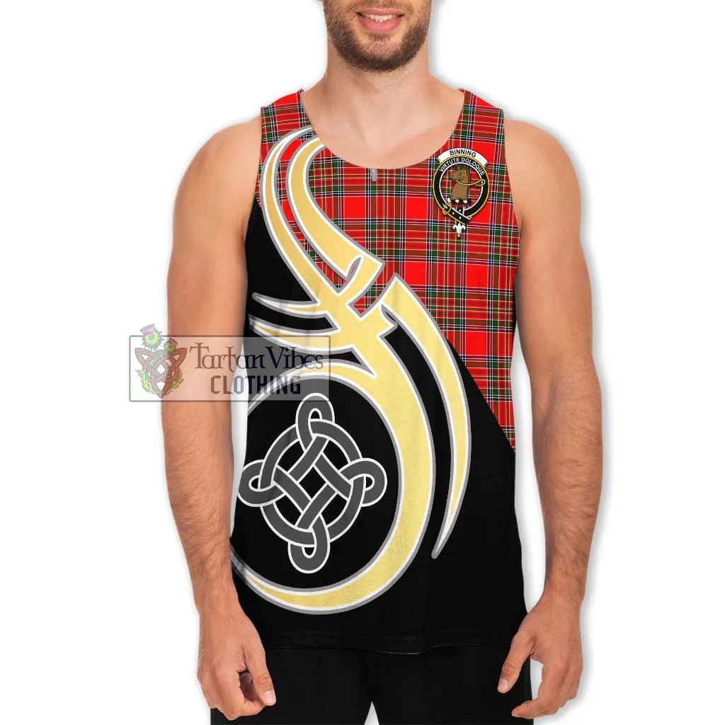 Binning Tartan Men's Tank Top with Family Crest and Celtic Symbol Style