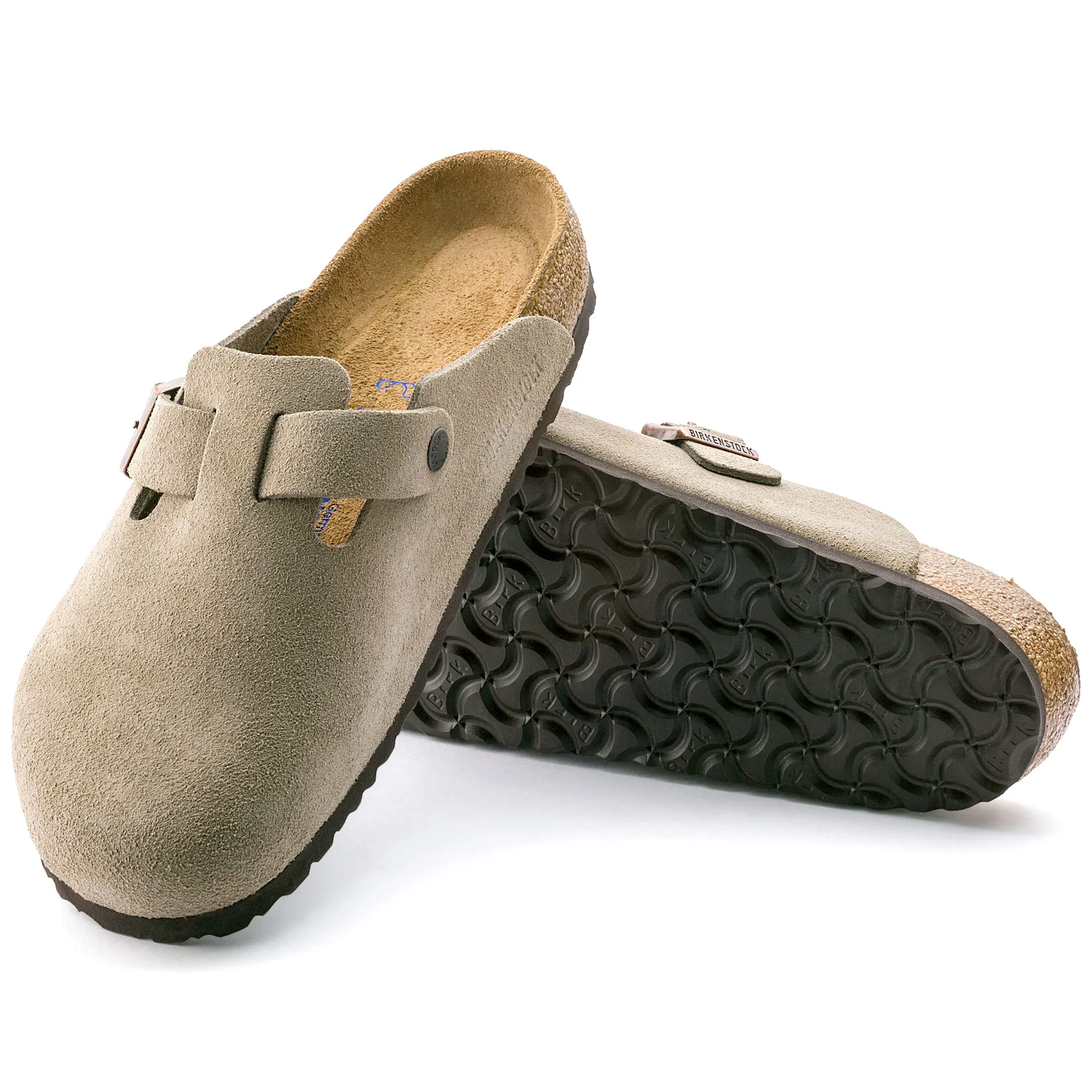 Birkenstock Boston Soft Footbed Suede Leather Color: Taupe (MEDIUM/NARROW WIDTH)